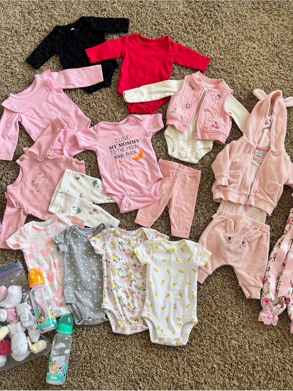 Assorted Pink & Neutral Baby One-Piece Bundle - Soft Long & Short Sleeve Styles - Picture 11 of 11